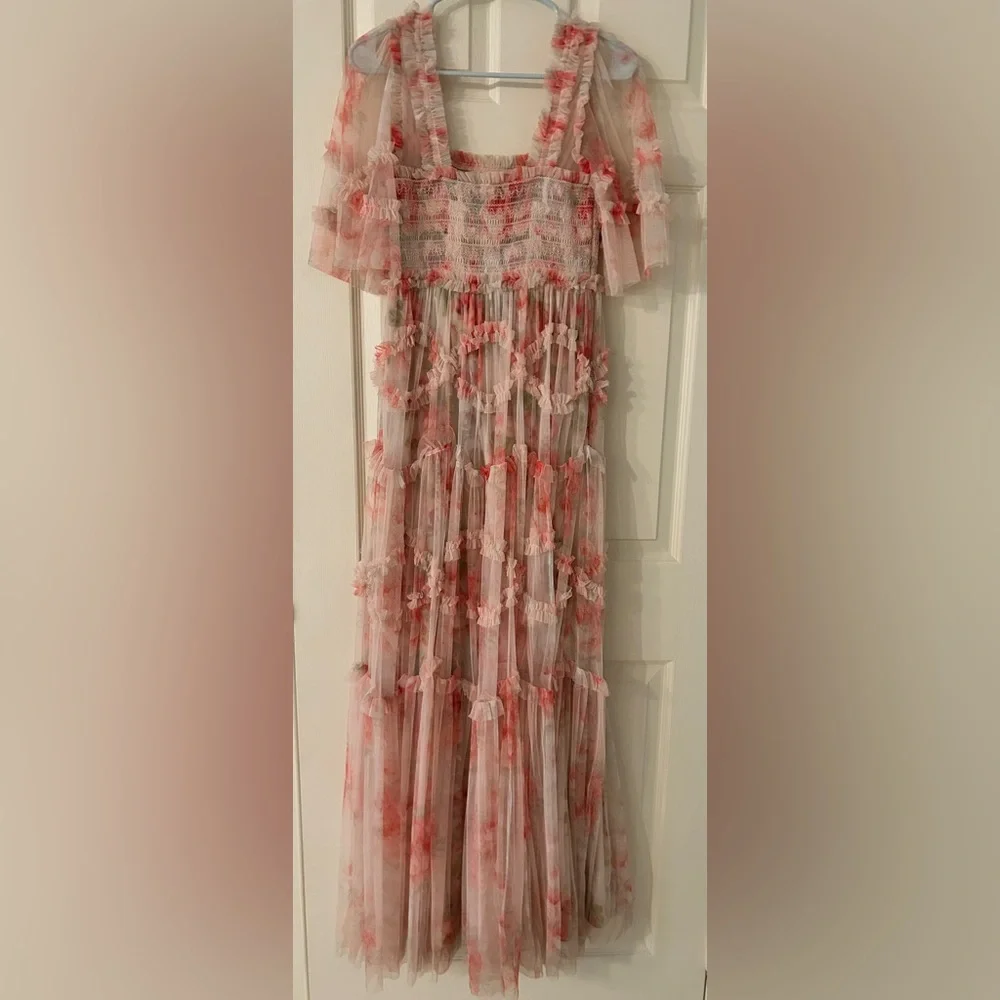 Needle & Thread Pink Floral Tiered Tulle Midi Dress - Picture 14 of 14